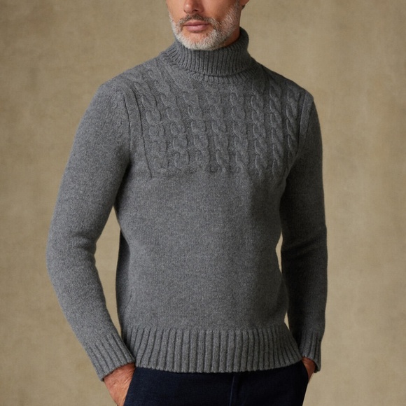 NWT Café Coton Paris Men’s Knit Sweater Turtleneck Chunky Cable Knit Lambswool M - Picture 1 of 16